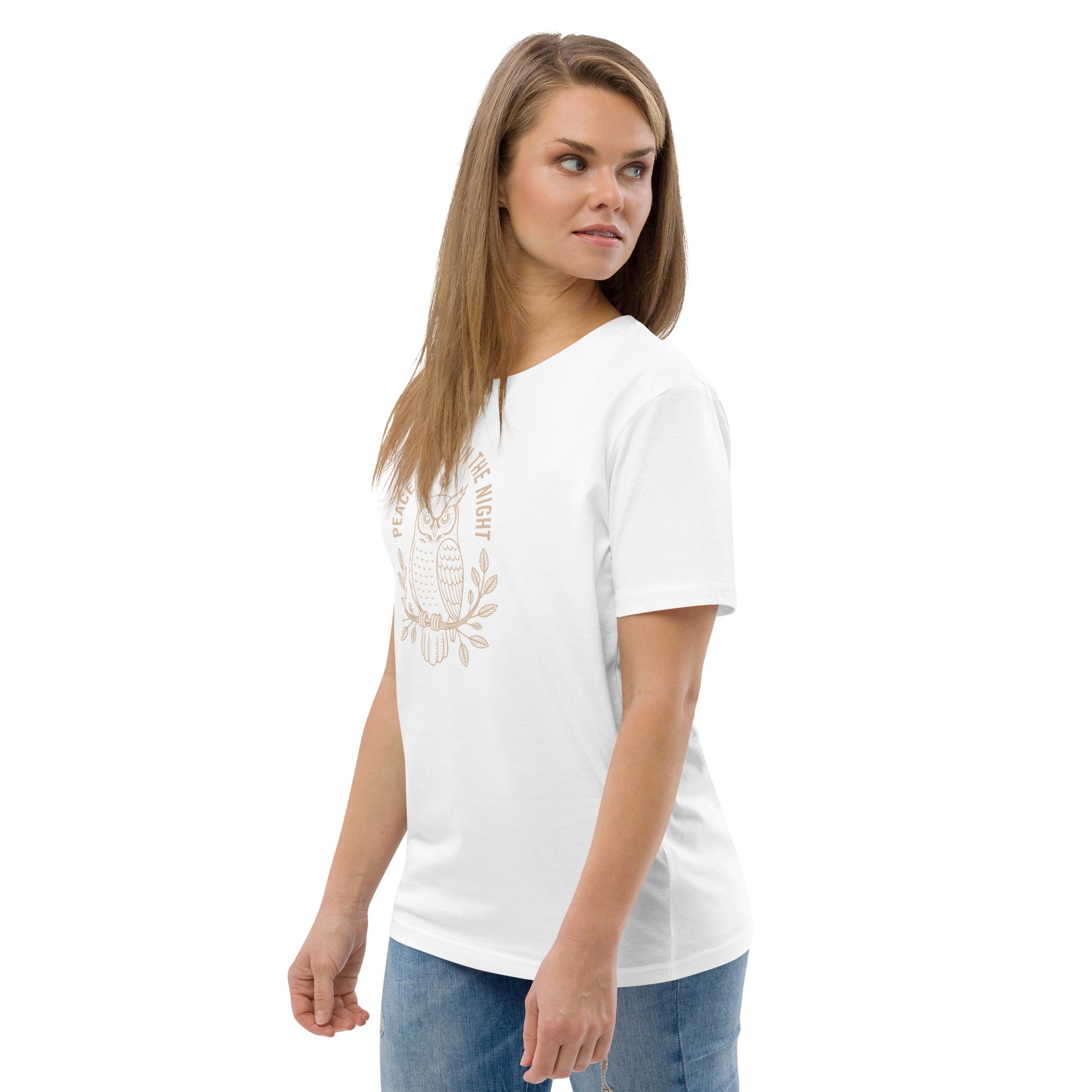 Unisex Organic Cotton T-Shirt: 'Peace in the Night' | Sustainable Owl Fashion USA Dudeily