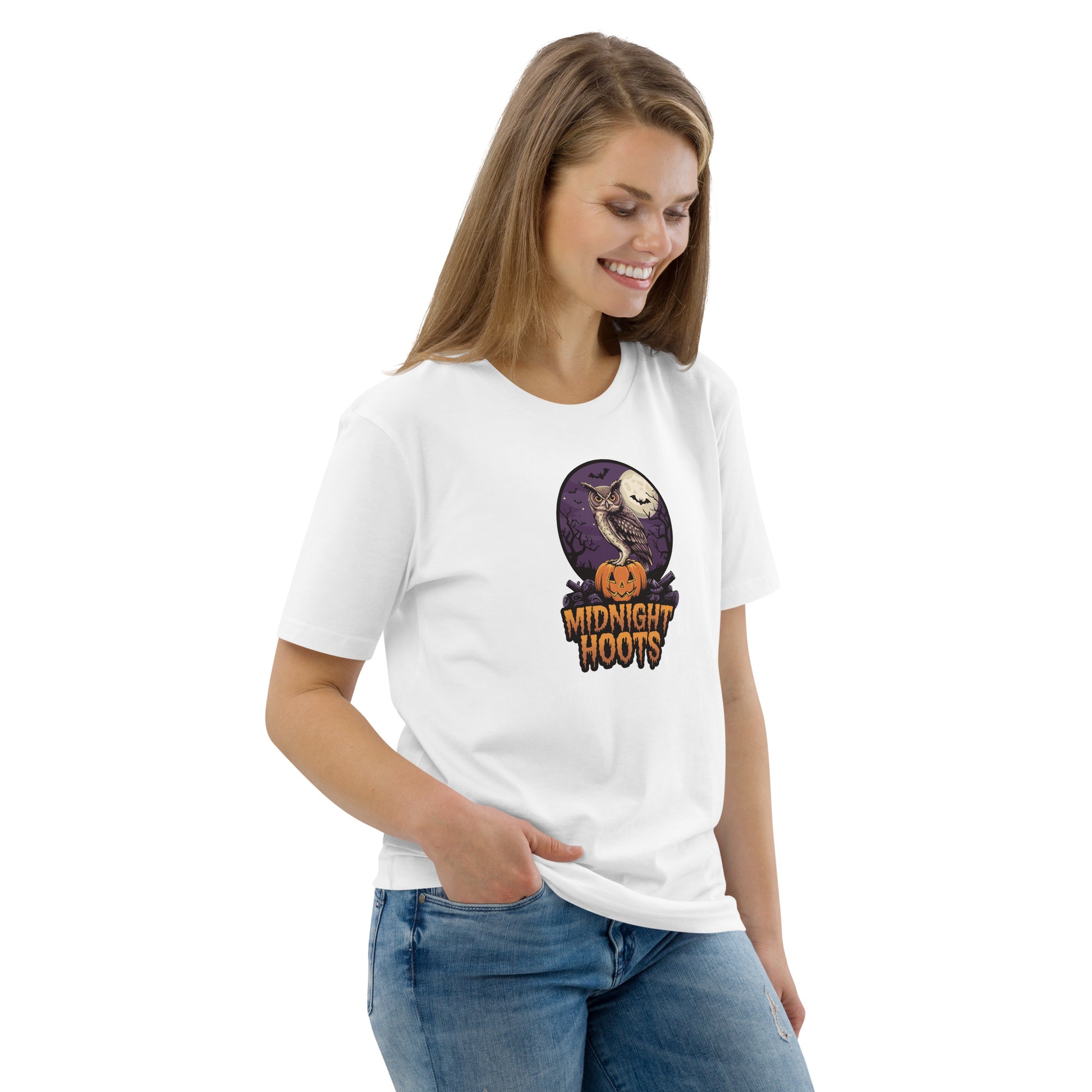 Unisex Organic Cotton T-Shirt: Halloween Owl Eco Fashion USA Dudeily
