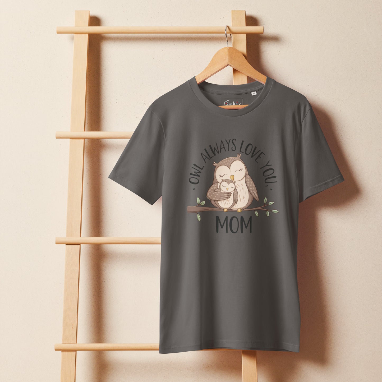 Unisex Organic Mid-Light T-Shirt – Sustainable fashion Owl Graphic Tee Anthracite Dudeily