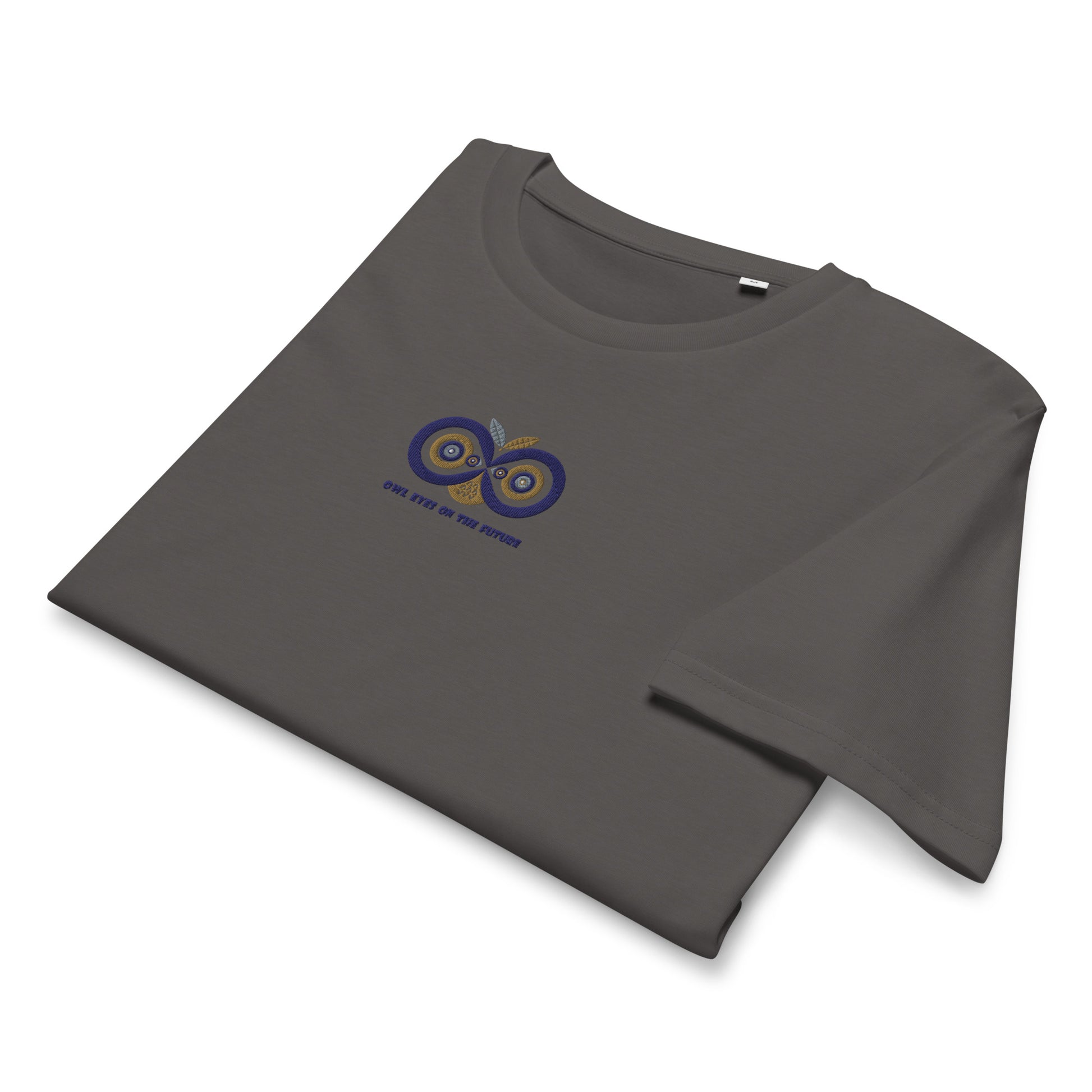 Embroidered Unisex Organic Mid-Light T-Shirt – Owl Eyes on the Future | Owl-Themed Sustainable Fashion USA Dudeily