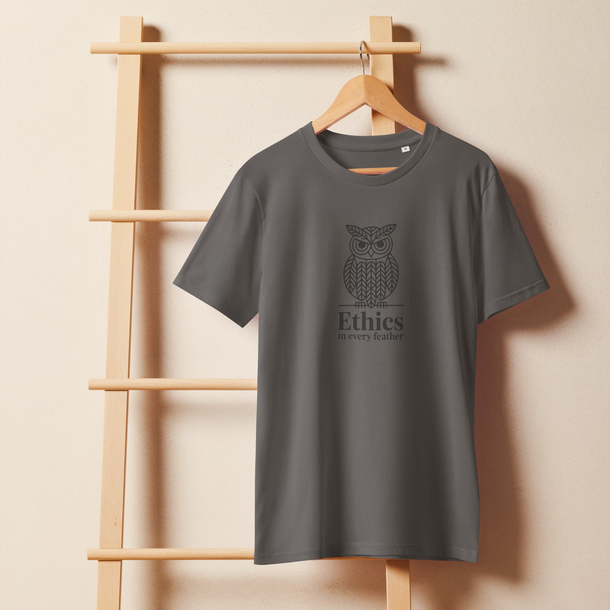 Unisex Organic Mid-Light T-Shirt: 'Ethics in Every Feather' | Sustainable Owl Fashion USA Dudeily
