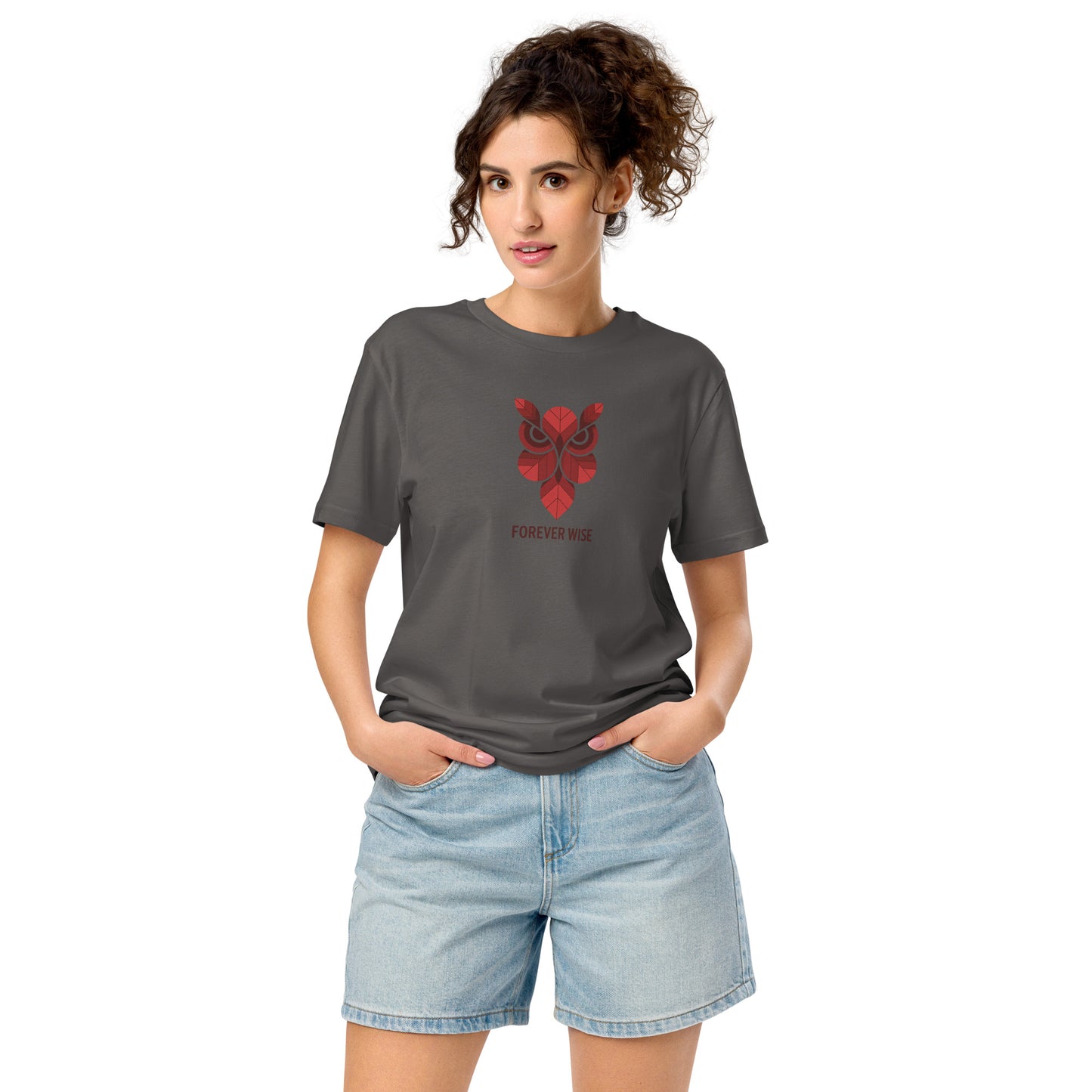 Unisex Organic Mid-Light T-Shirt: 'Forever Wise' | Eco-Friendly Owl Apparel USA Anthracite Dudeily