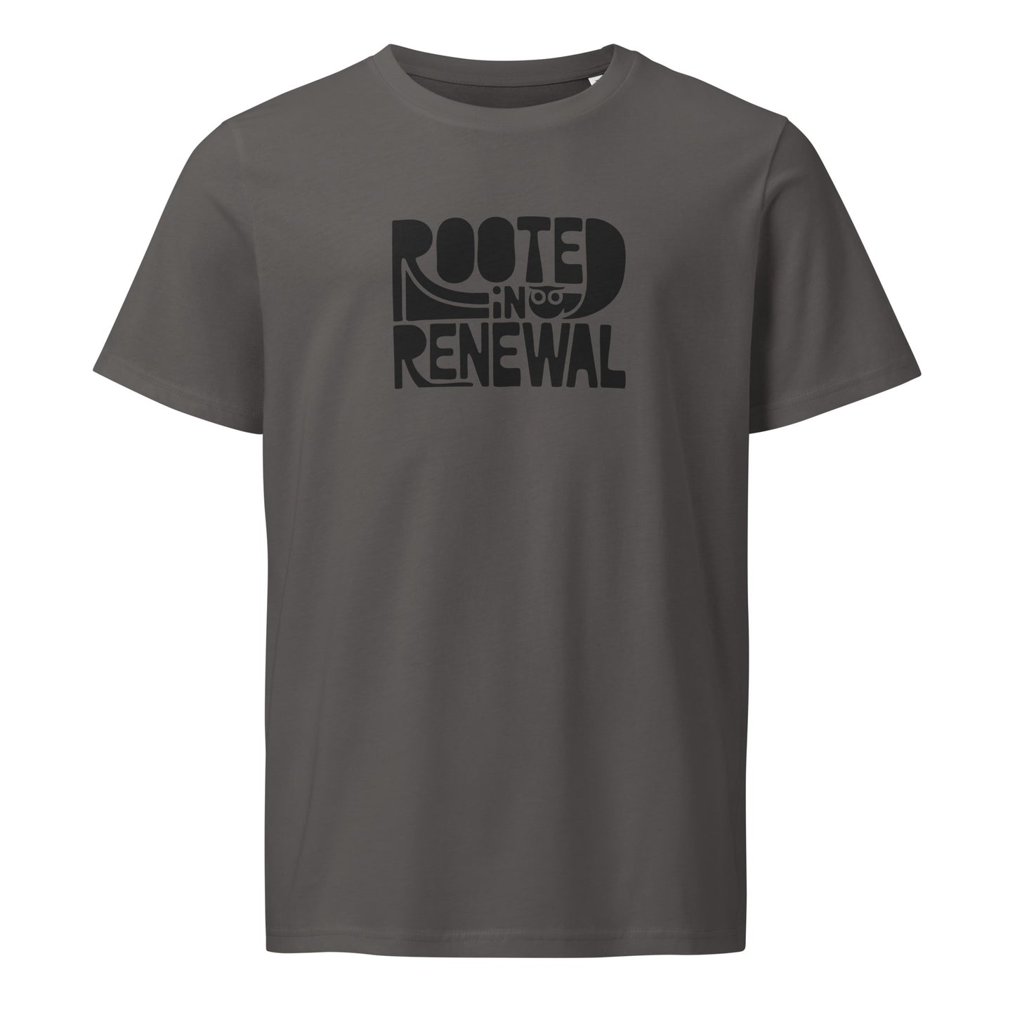 Unisex Organic Mid-Light T-Shirt "Rooted In Renewal" – Owl Print Sustainable Fashion Anthracite Dudeily