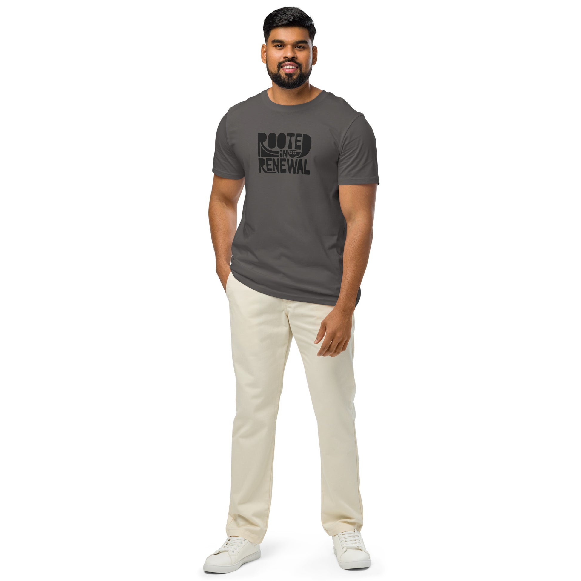 Unisex Organic Mid-Light T-Shirt "Rooted In Renewal" – Owl Print Eco-Friendly Owl Clothing Dudeily