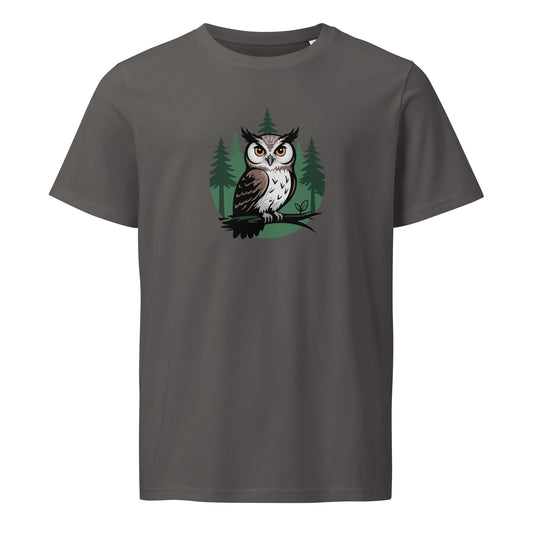 Unisex Organic Mid-Light T-Shirt – Earth Owl Print | Eco-Friendly Owl Clothing Anthracite Dudeily