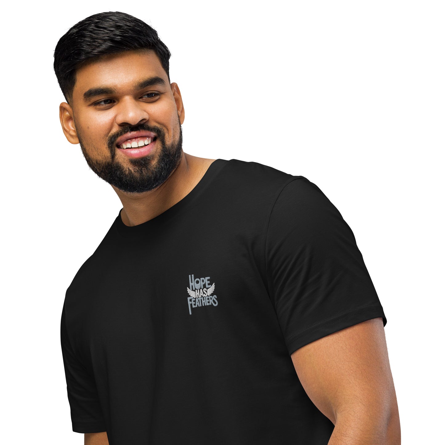 Unisex Organic Mid-Light T-Shirt "Hope Has Feathers" – Embroidered Eco-Friendly Owl Clothing Dudeily