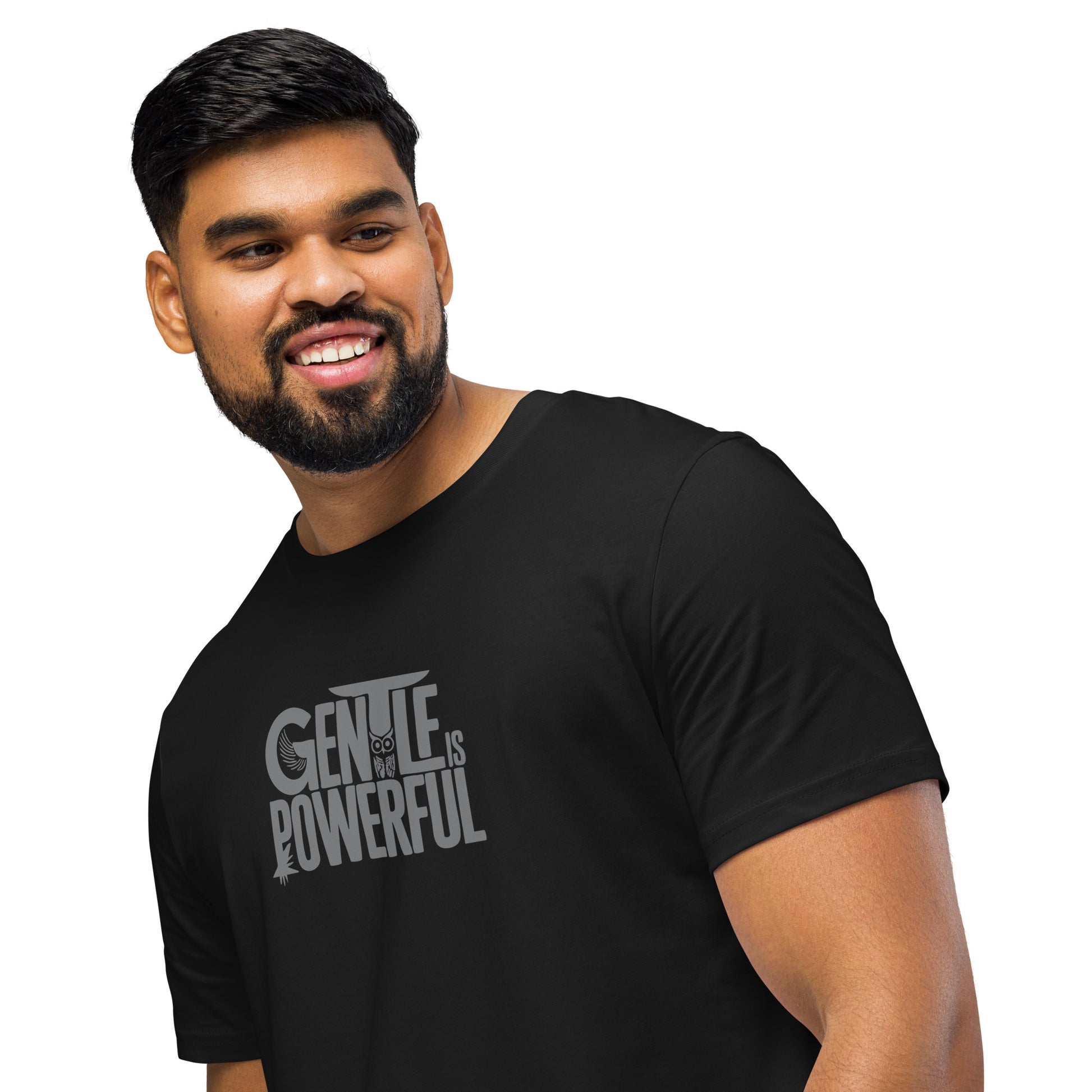 Unisex Organic Mid-Light T-Shirt "Gentle is Powerful" – Owl Print Sustainable Fashion Dudeily