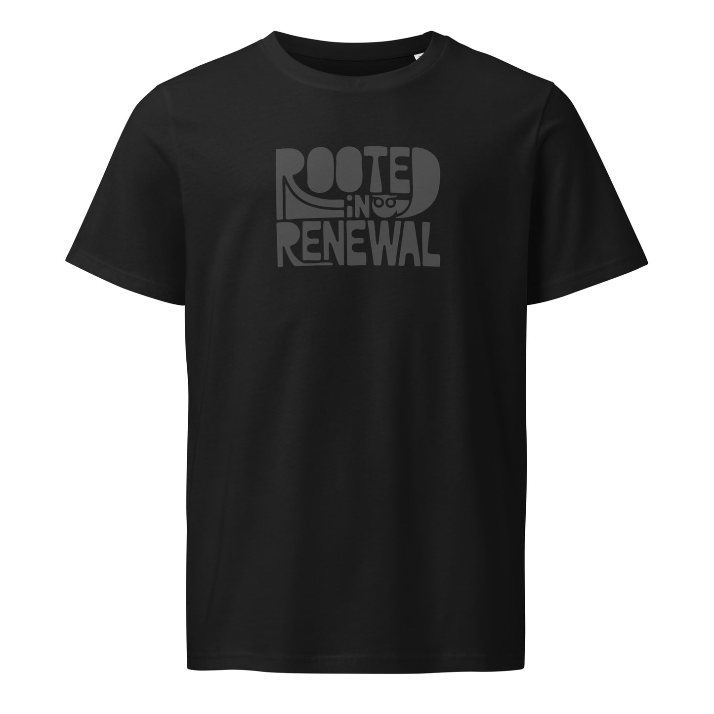 Unisex Organic Mid-Light T-Shirt "Rooted In Renewal" – Owl Print Eco-Friendly Owl Clothing Black Dudeily