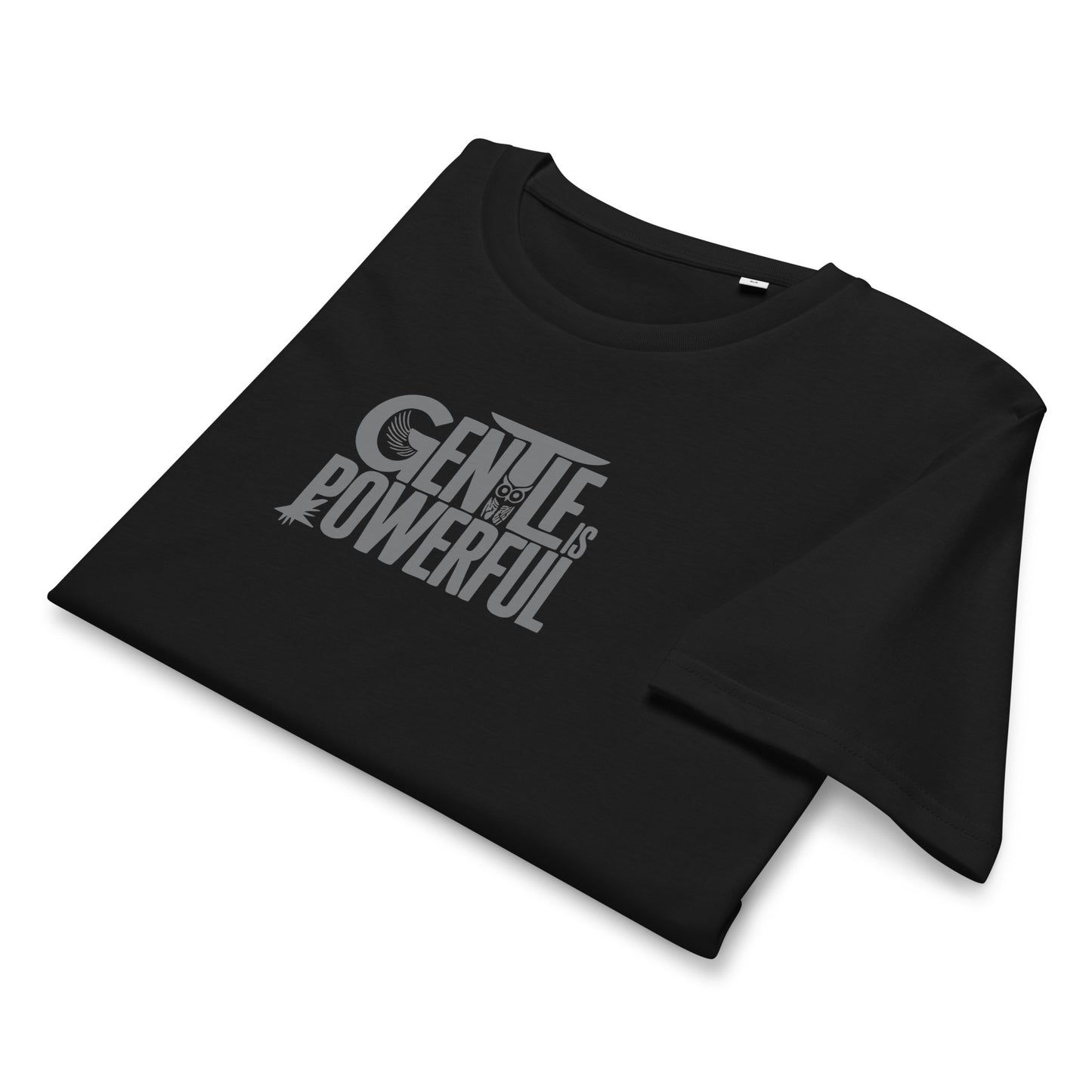 Unisex Organic Mid-Light T-Shirt "Gentle is Powerful" – Owl Print Sustainable Fashion Dudeily