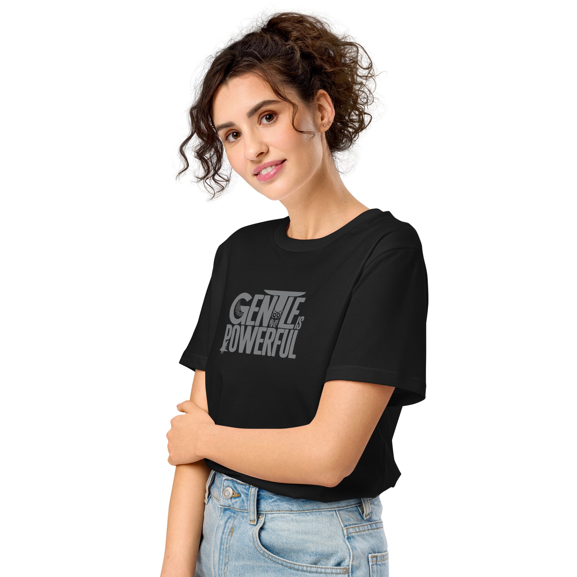 Unisex Organic Mid-Light T-Shirt "Gentle is Powerful" – Owl Print Sustainable Fashion Dudeily