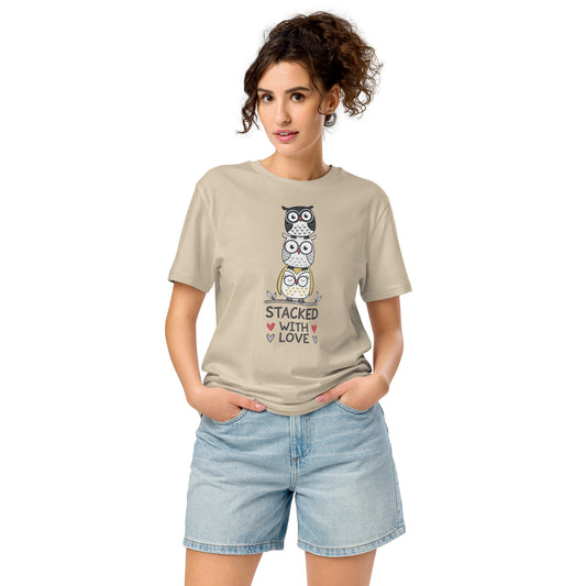 Unisex Organic Mid-Light T-Shirt: Owl Themed Sustainable Fashion Desert Dust Dudeily