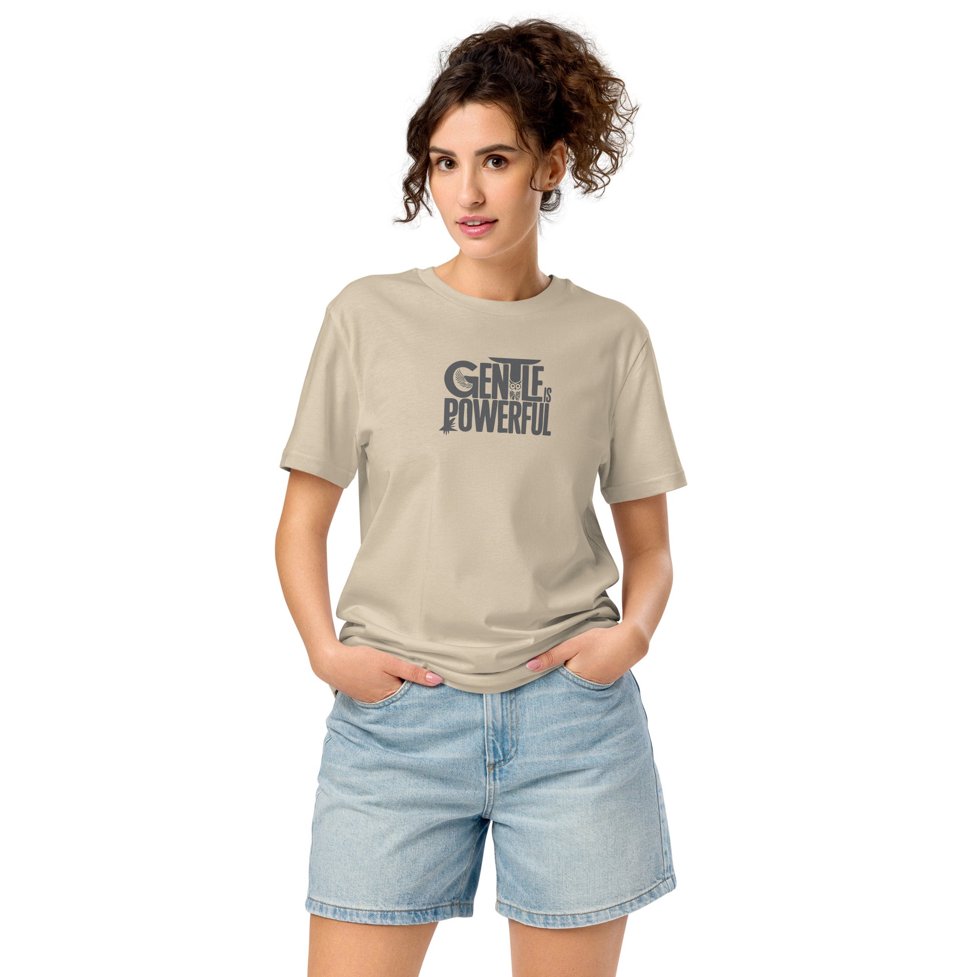 Unisex Organic Mid-Light T-Shirt "Gentle is Powerful" – Owl Print Sustainable Fashion Dudeily