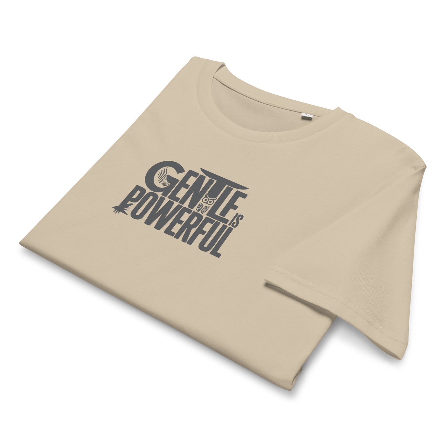 Unisex Organic Mid-Light T-Shirt "Gentle is Powerful" – Owl Print Sustainable Fashion Dudeily
