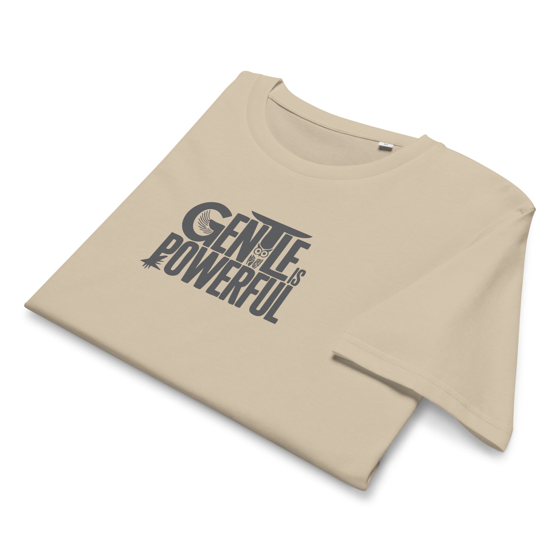 Unisex Organic Mid-Light T-Shirt "Gentle is Powerful" – Owl Print Sustainable Fashion Dudeily