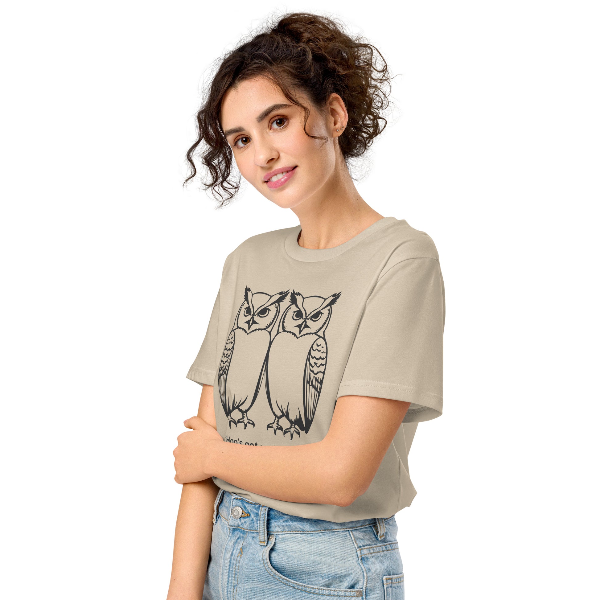 Unisex Organic Mid-Light T-Shirt: Hoo’s Got My Back? | Owl-Themed Sustainable Fashion USA by Dudeily Dudeily