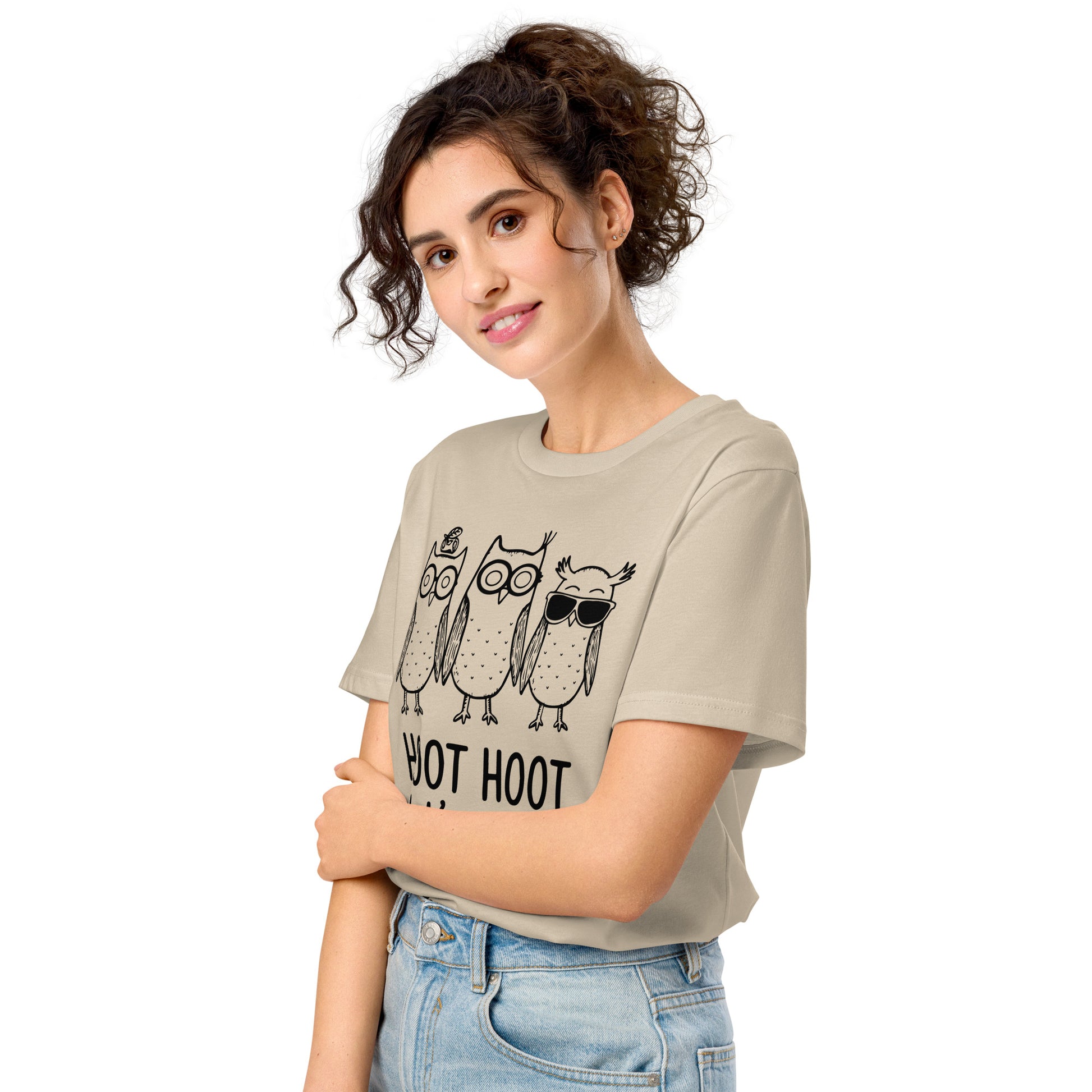 Unisex Organic Mid-Light T-Shirt: Hoot Hoot Let’s Stick Together! | Owl-Themed Sustainable Fashion USA Dudeily