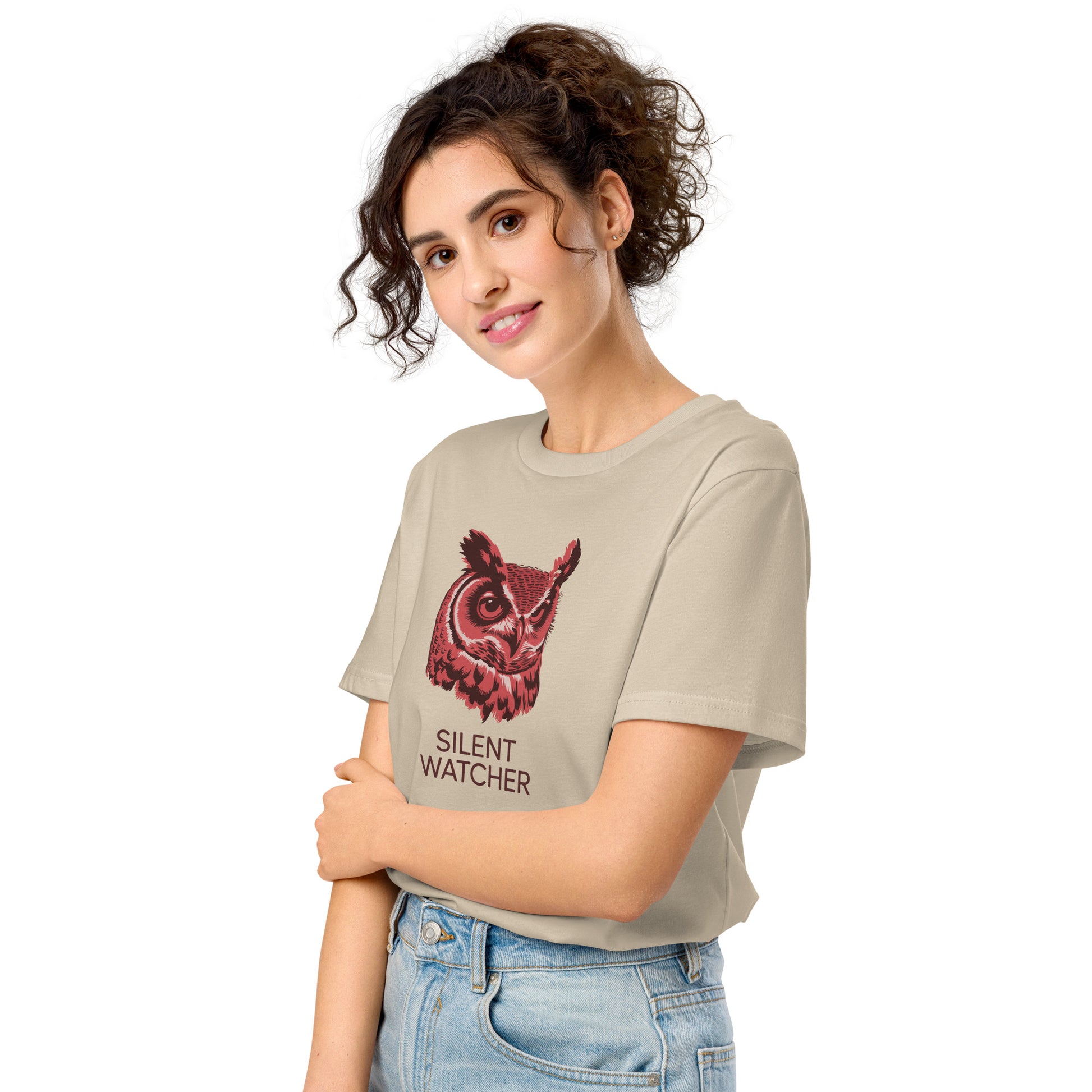 Unisex Organic Mid-Light T-Shirt: 'SILENT WATCHER' | Sustainable Owl Fashion USA Dudeily