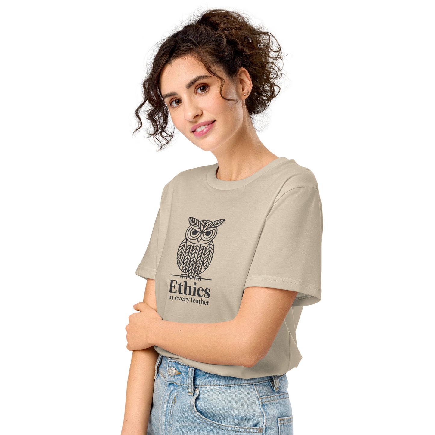 Unisex Organic Mid-Light T-Shirt: 'Ethics in Every Feather' | Sustainable Owl Fashion USA Dudeily