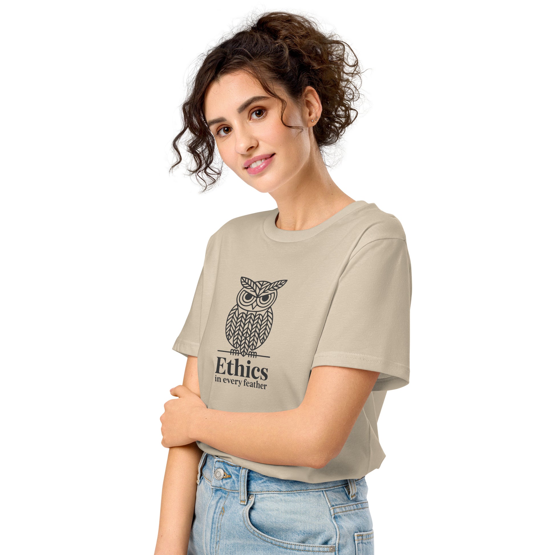 Unisex Organic Mid-Light T-Shirt: 'Ethics in Every Feather' | Sustainable Owl Fashion USA Dudeily