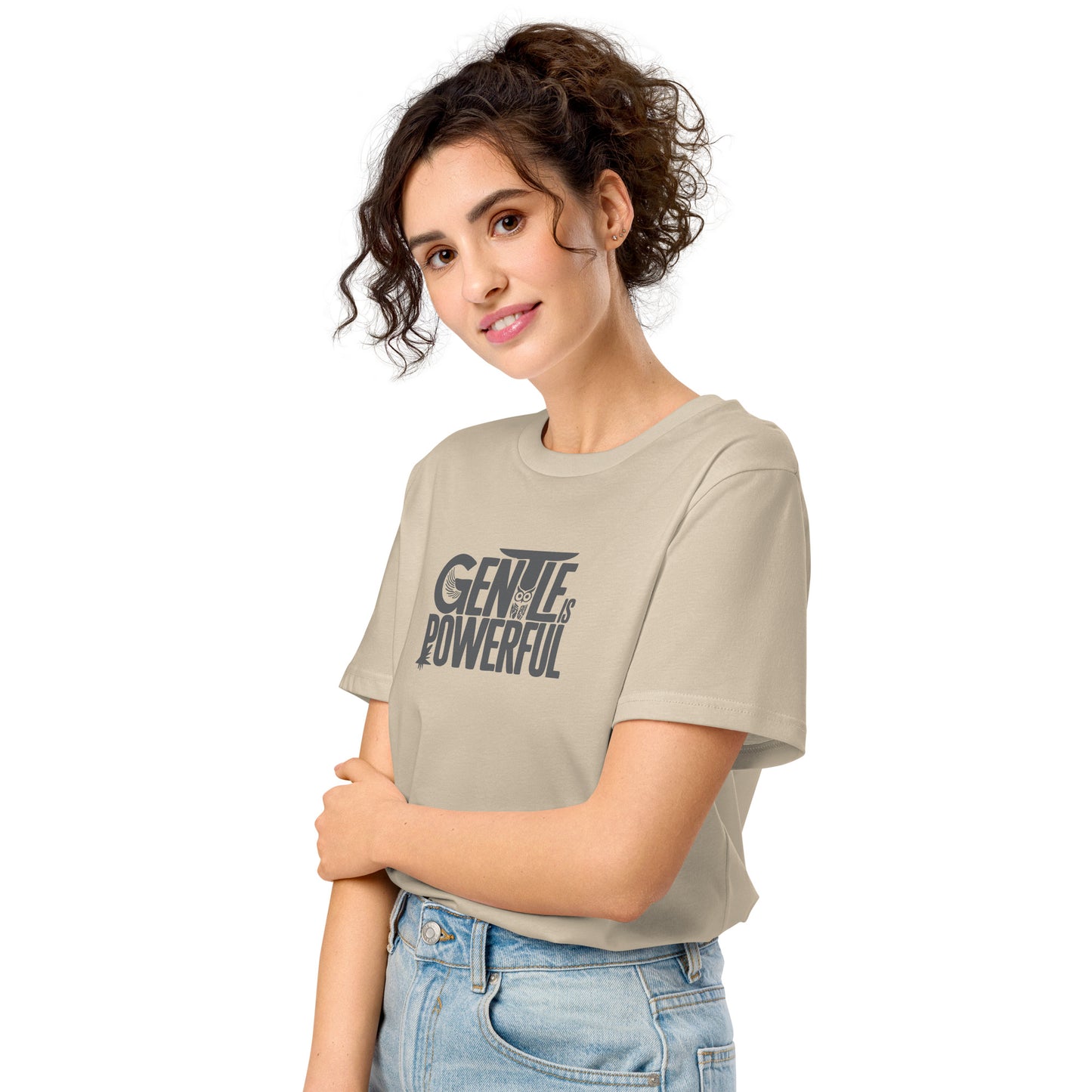 Unisex Organic Mid-Light T-Shirt "Gentle is Powerful" – Owl Print Sustainable Fashion Dudeily