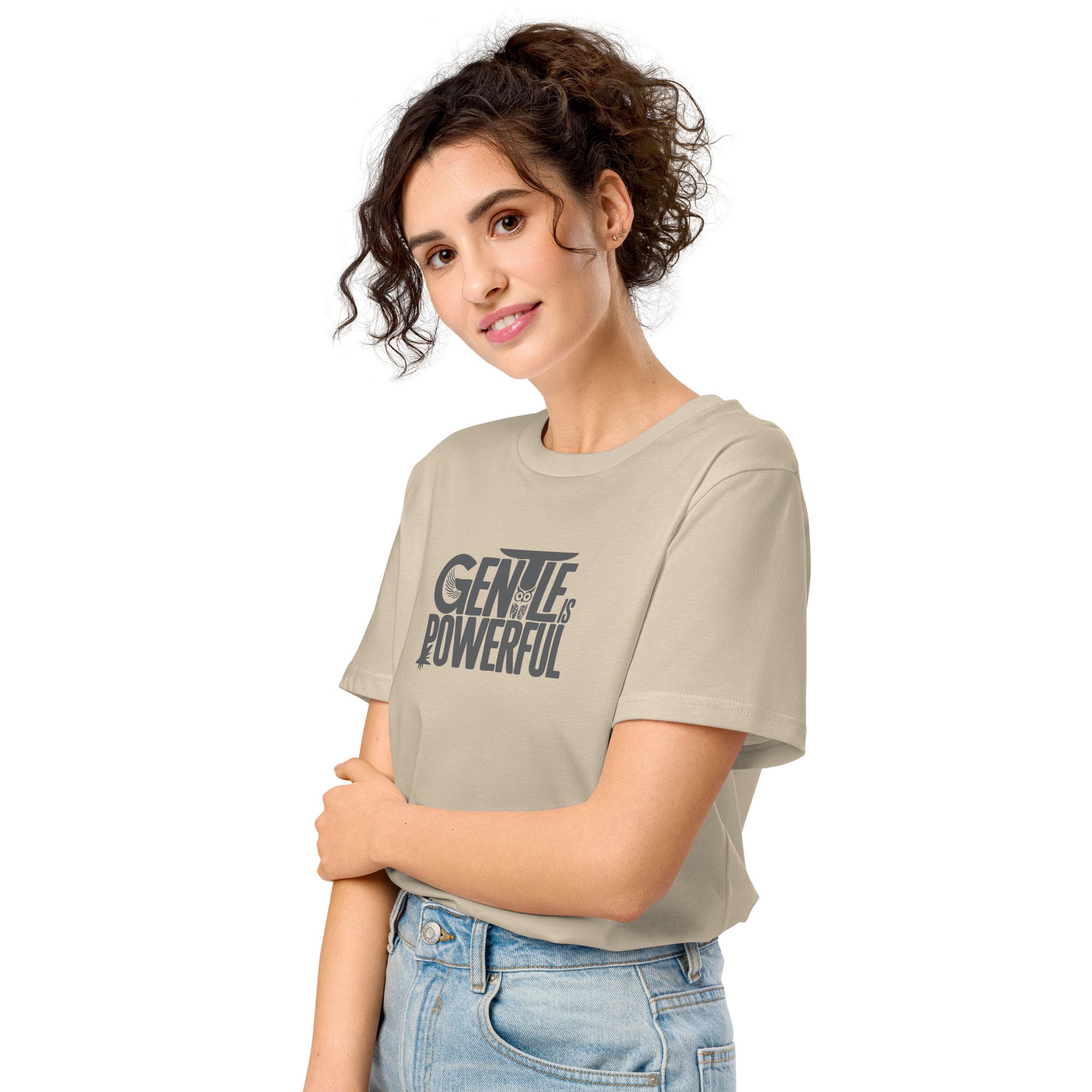 Unisex Organic Mid-Light T-Shirt "Gentle is Powerful" – Owl Print Sustainable Fashion Dudeily