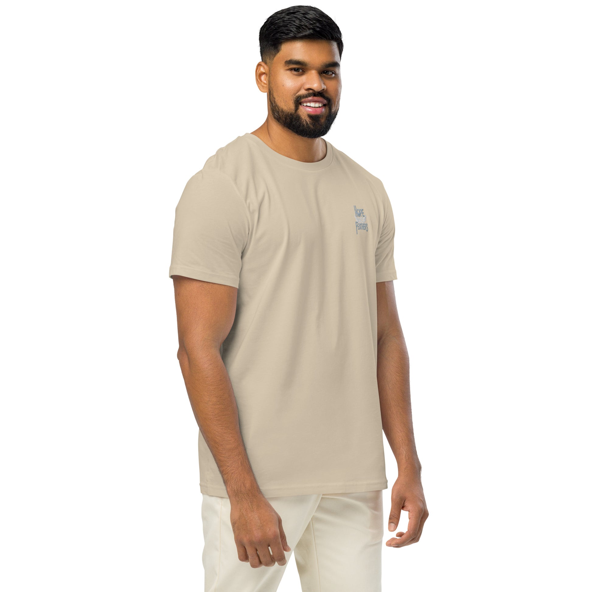 Unisex Organic Mid-Light T-Shirt "Hope Has Feathers" – Embroidered Eco-Friendly Owl Clothing Dudeily