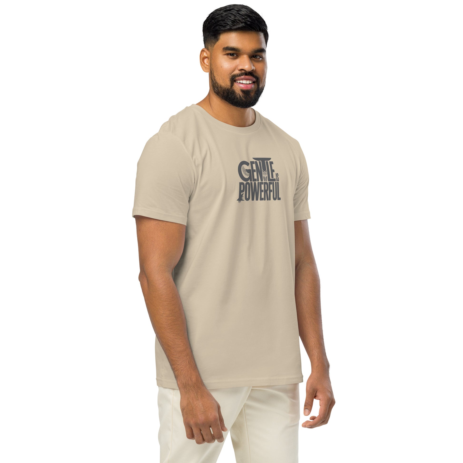 Unisex Organic Mid-Light T-Shirt "Gentle is Powerful" – Owl Print Sustainable Fashion Dudeily
