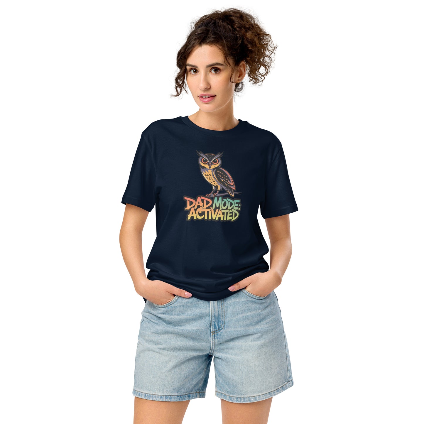 Unisex Organic Mid-Light T-Shirt: Owl Themed Sustainable Fashion French Navy Dudeily