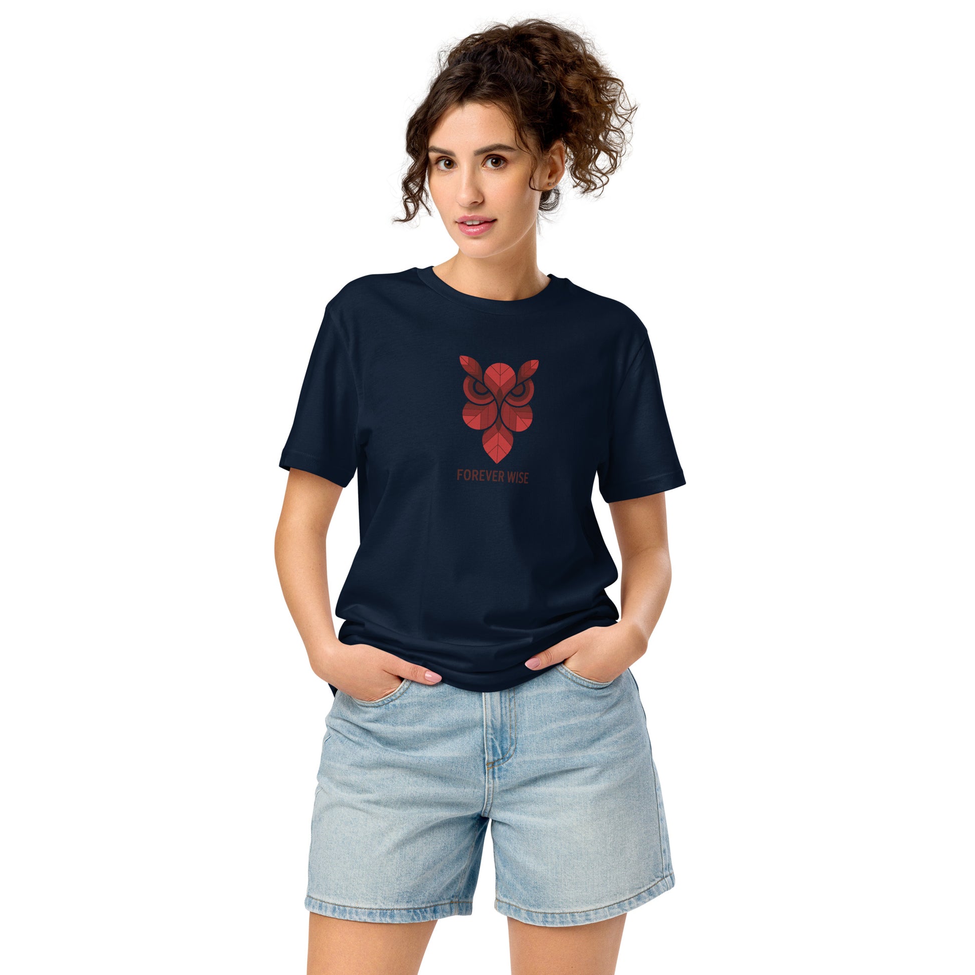 Unisex Organic Mid-Light T-Shirt: 'Forever Wise' | Eco-Friendly Owl Apparel USA French Navy Dudeily