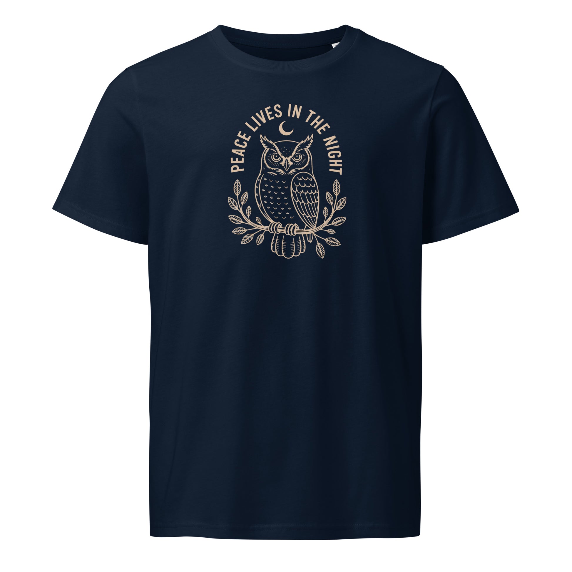 Unisex Organic Mid-Light T-Shirt: 'Peace in the Night' in Fall | Sustainable Owl Fashion USA Dudeily