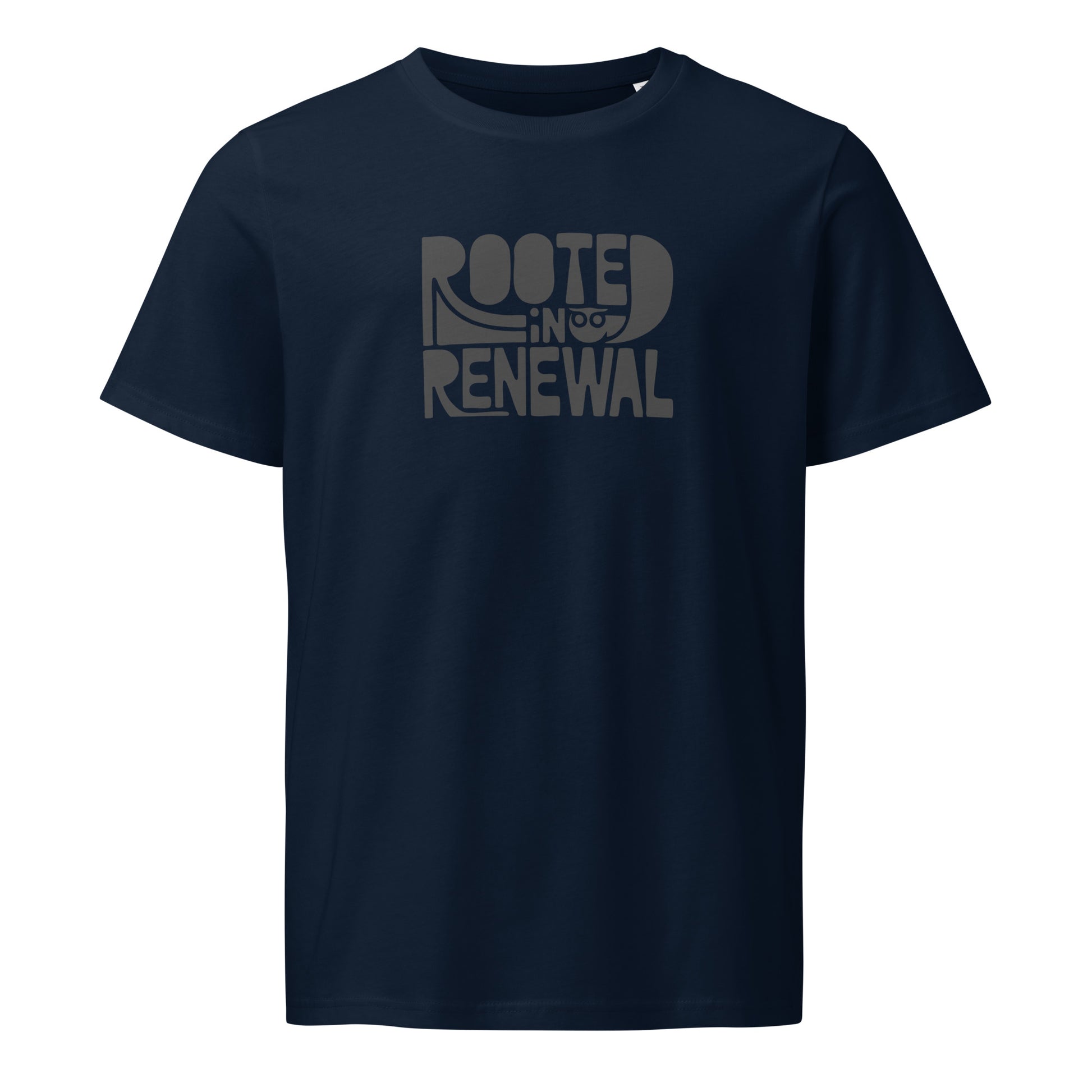 Unisex Organic Mid-Light T-Shirt "Rooted In Renewal" – Owl Print Sustainable Fashion French Navy Dudeily