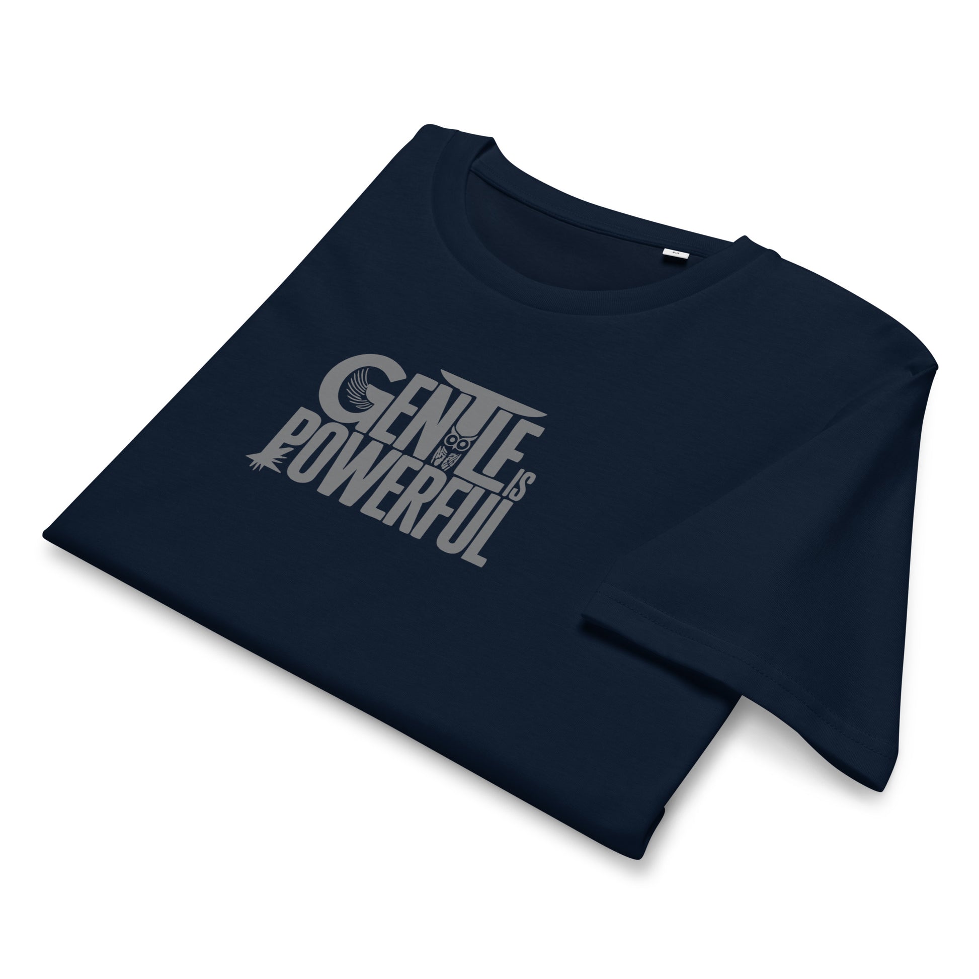 Unisex Organic Mid-Light T-Shirt "Gentle is Powerful" – Owl Print Sustainable Fashion Dudeily