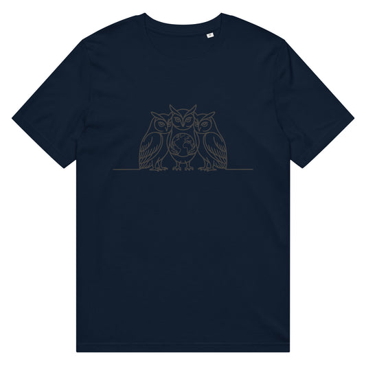 Unisex Organic Mid-Light T-Shirt – Minimal Owl Print | Eco-Friendly Owl Clothing French Navy Dudeily