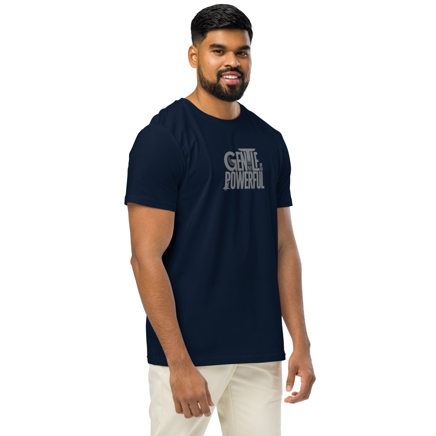 Unisex Organic Mid-Light T-Shirt "Gentle is Powerful" – Owl Print Sustainable Fashion Dudeily