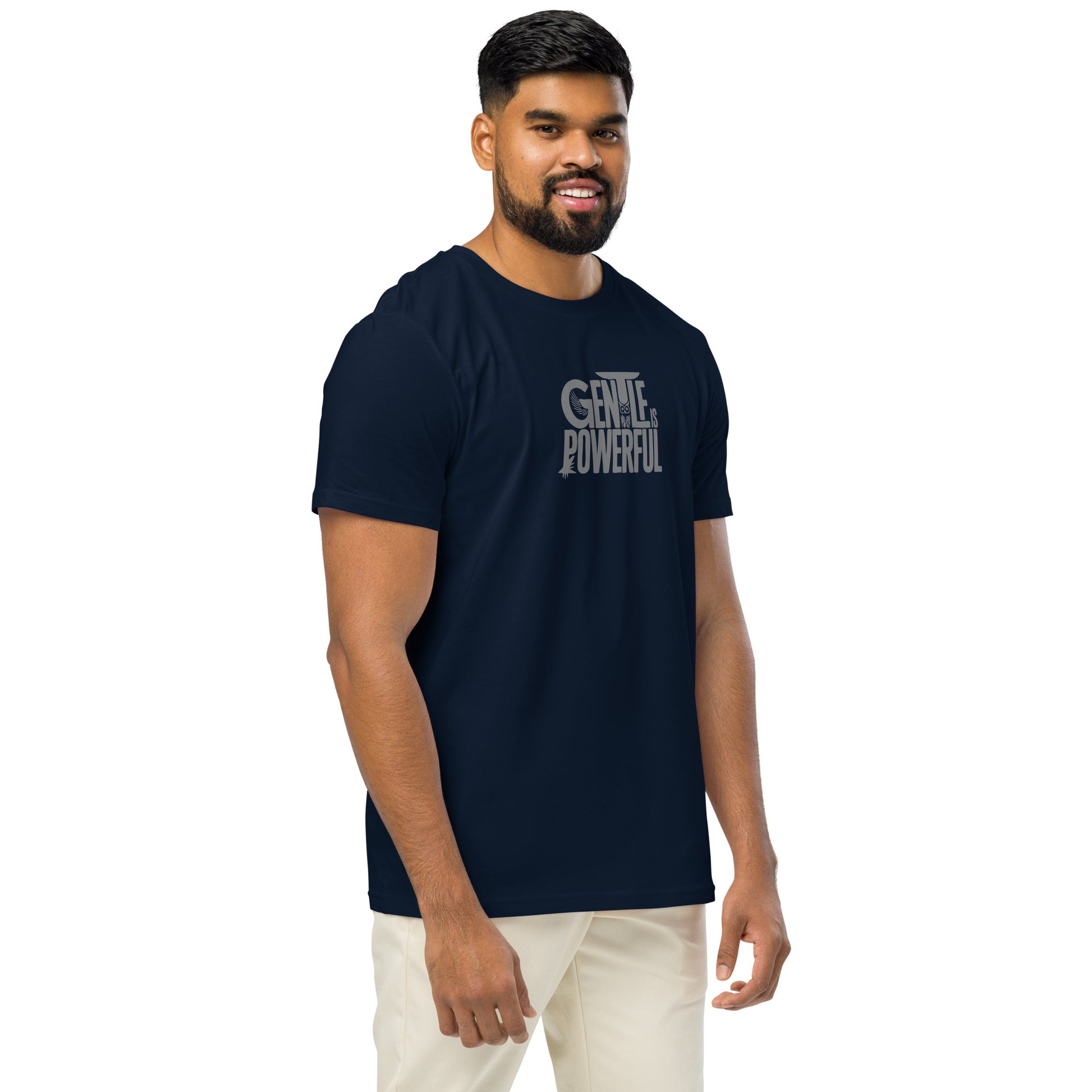 Unisex Organic Mid-Light T-Shirt "Gentle is Powerful" – Owl Print Sustainable Fashion Dudeily