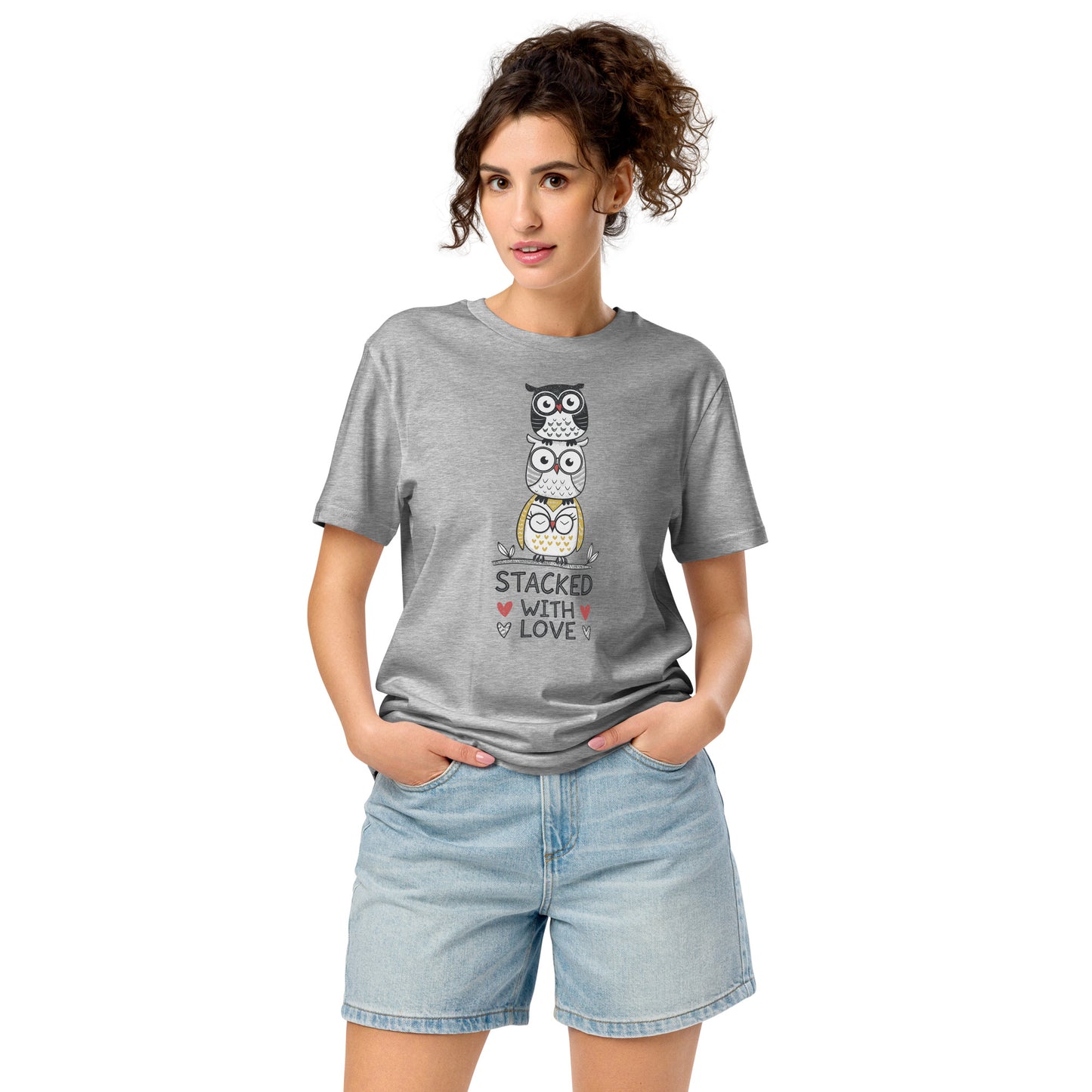 Unisex Organic Mid-Light T-Shirt: Owl Themed Sustainable Fashion Heather Grey Dudeily