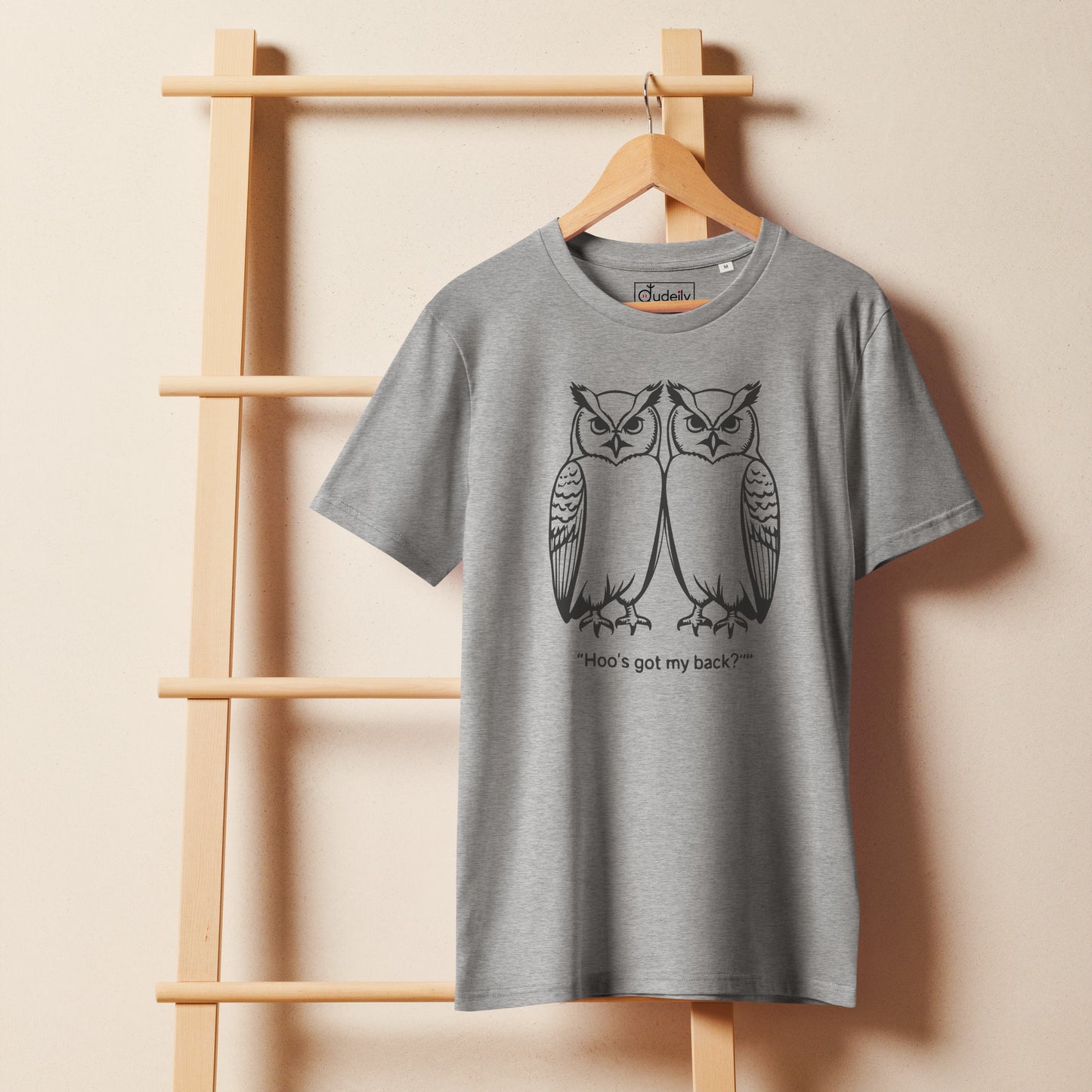 Unisex Organic Mid-Light T-Shirt: Hoo’s Got My Back? | Owl-Themed Sustainable Fashion USA by Dudeily Dudeily