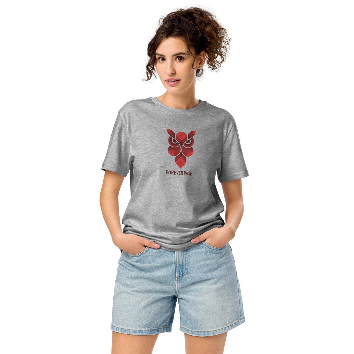 Unisex Organic Mid-Light T-Shirt: 'Forever Wise' | Eco-Friendly Owl Apparel USA Heather Grey Dudeily
