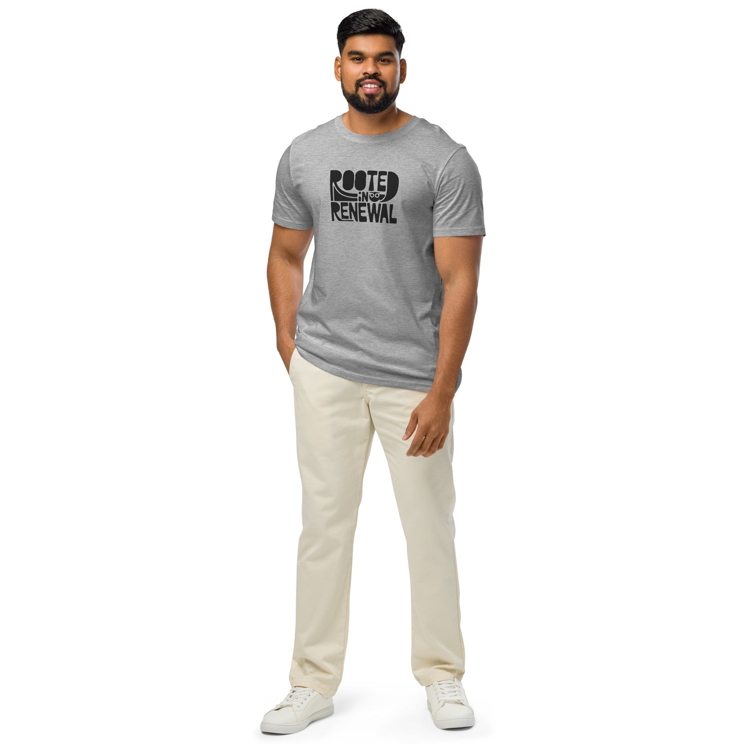 Unisex Organic Mid-Light T-Shirt "Rooted In Renewal" – Owl Print Eco-Friendly Owl Clothing Dudeily
