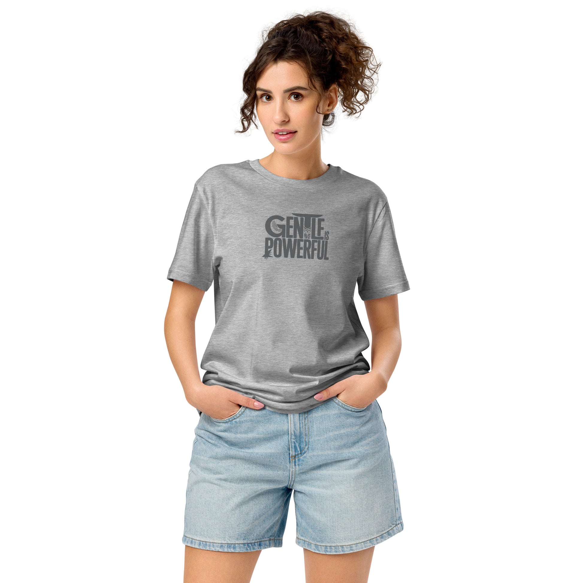 Unisex Organic Mid-Light T-Shirt "Gentle is Powerful" – Owl Print Sustainable Fashion Dudeily