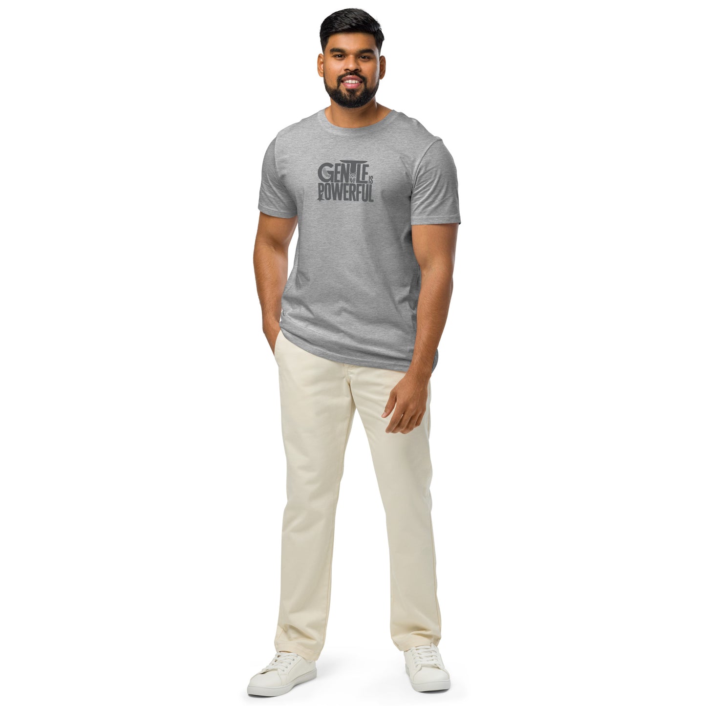 Unisex Organic Mid-Light T-Shirt "Gentle is Powerful" – Owl Print Sustainable Fashion Dudeily