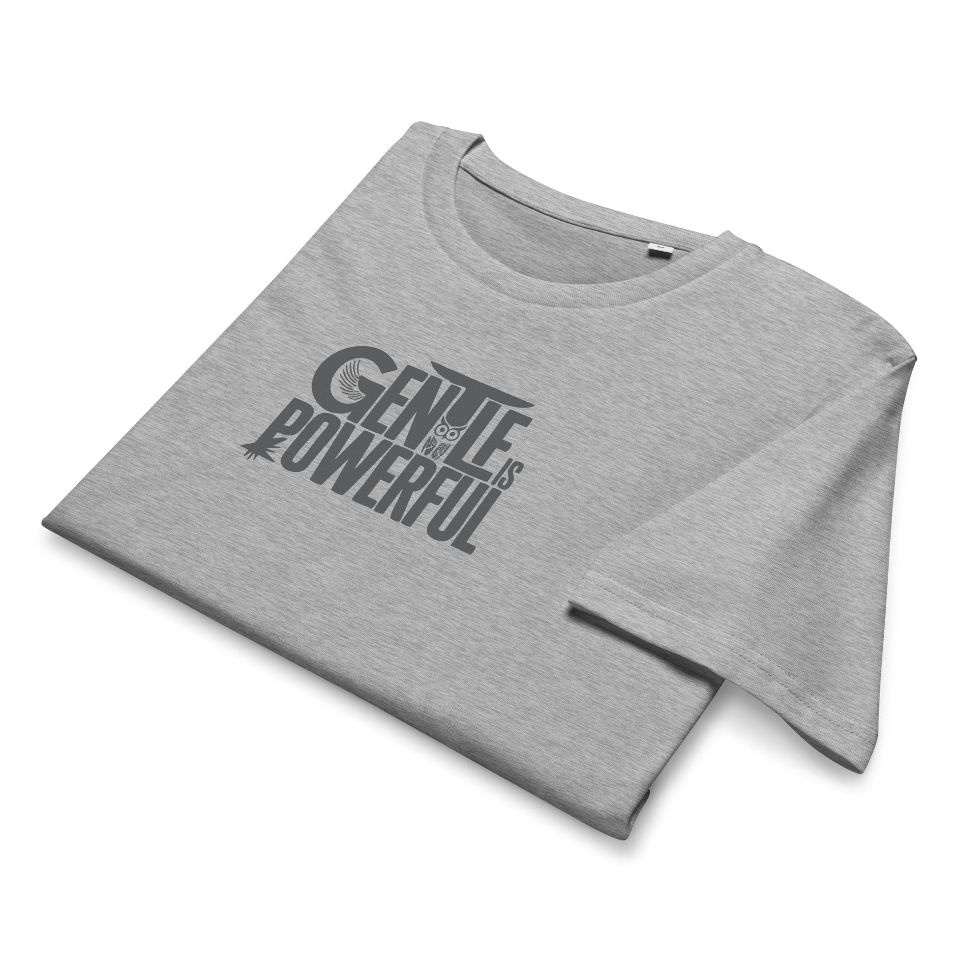 Unisex Organic Mid-Light T-Shirt "Gentle is Powerful" – Owl Print Sustainable Fashion Dudeily