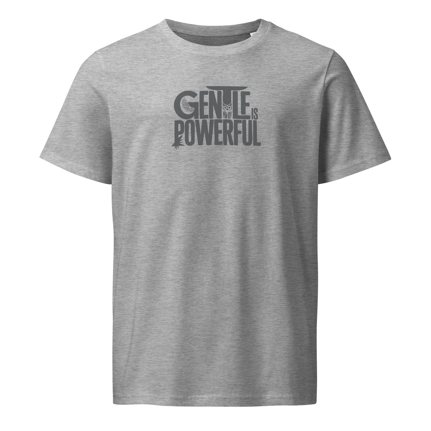 Unisex Organic Mid-Light T-Shirt "Gentle is Powerful" – Owl Print Sustainable Fashion Heather Grey Dudeily