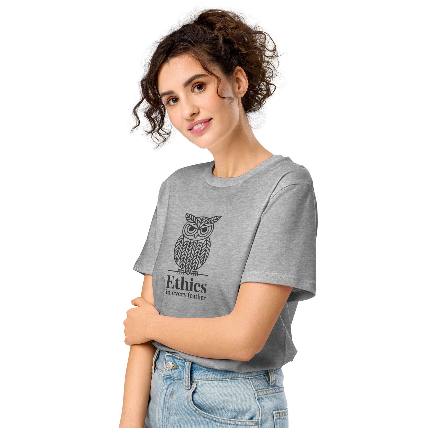 Unisex Organic Mid-Light T-Shirt: 'Ethics in Every Feather' | Sustainable Owl Fashion USA Dudeily