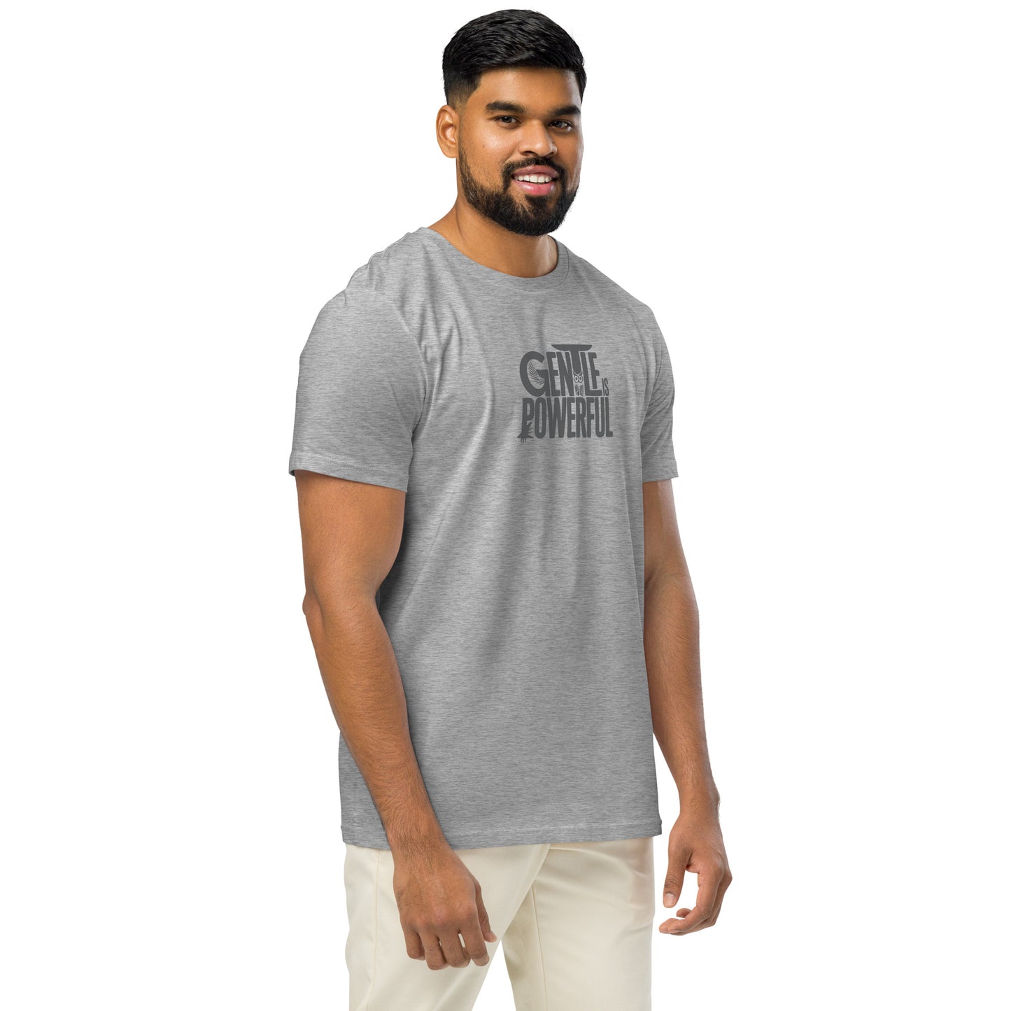 Unisex Organic Mid-Light T-Shirt "Gentle is Powerful" – Owl Print Sustainable Fashion Dudeily