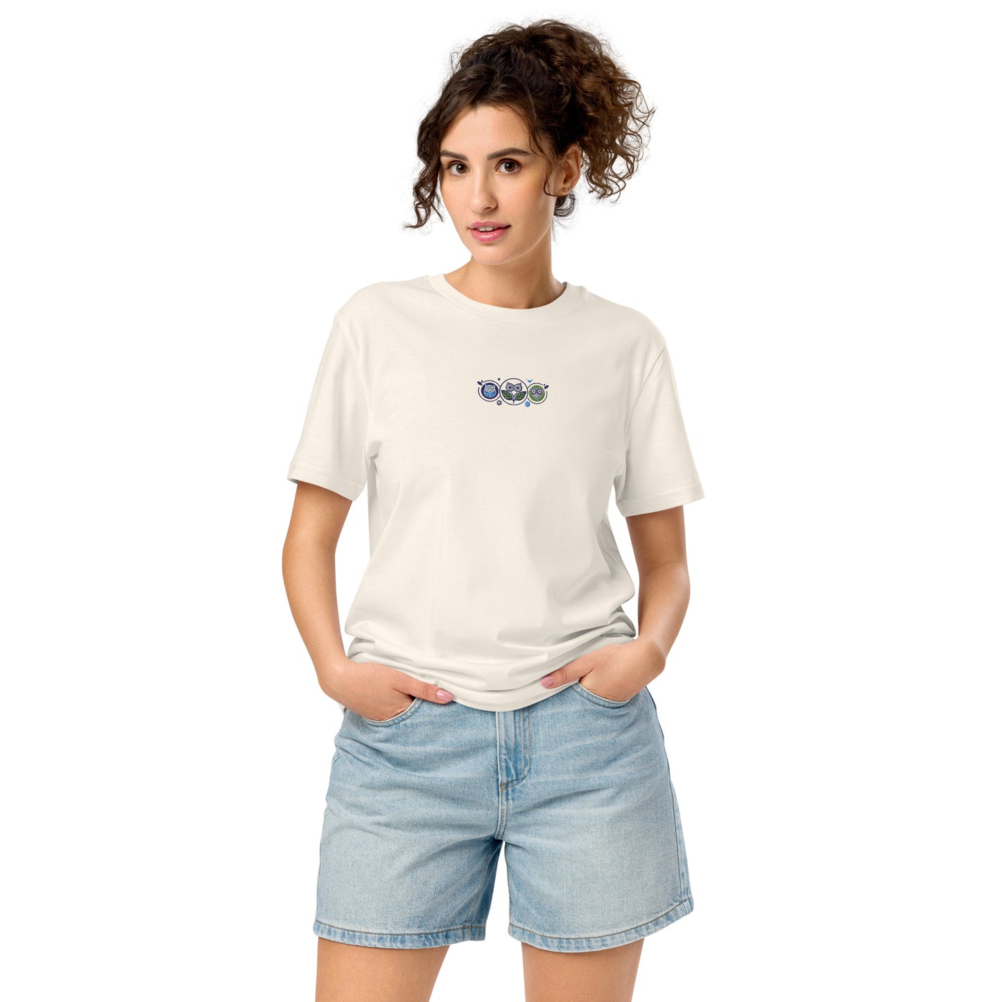 Unisex Organic Mid-Light T-Shirt: Nature’s Union | Owl Embroidered Sustainable Fashion USA by Dudeily Vintage White Dudeily
