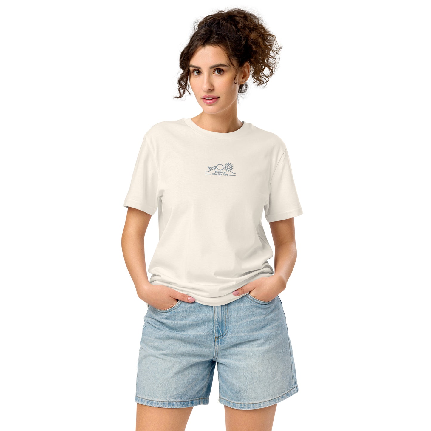 Unisex Organic Mid-Light T-Shirt: Nature Works Too | Owl Embroidered Sustainable Fashion USA Vintage White Dudeily