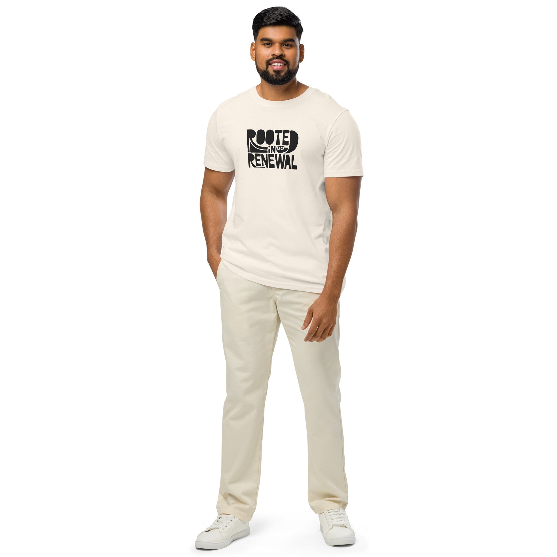 Unisex Organic Mid-Light T-Shirt "Rooted In Renewal" – Owl Print Sustainable Fashion Dudeily