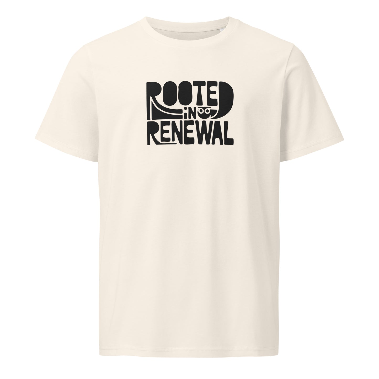 Unisex Organic Mid-Light T-Shirt "Rooted In Renewal" – Owl Print Sustainable Fashion Vintage White Dudeily