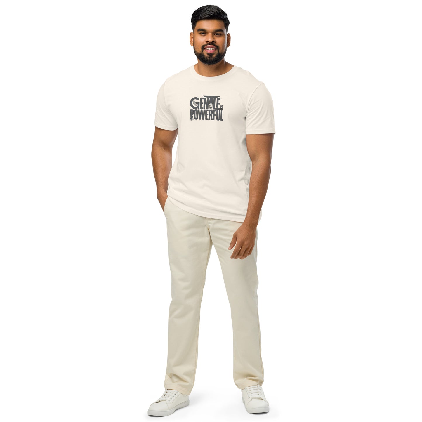 Unisex Organic Mid-Light T-Shirt "Gentle is Powerful" – Owl Print Sustainable Fashion Dudeily